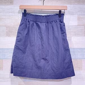 J CREW Linen Cotton Sidewalk Mini Skirt Navy Blue Elastic Waist Pull On Womens 0